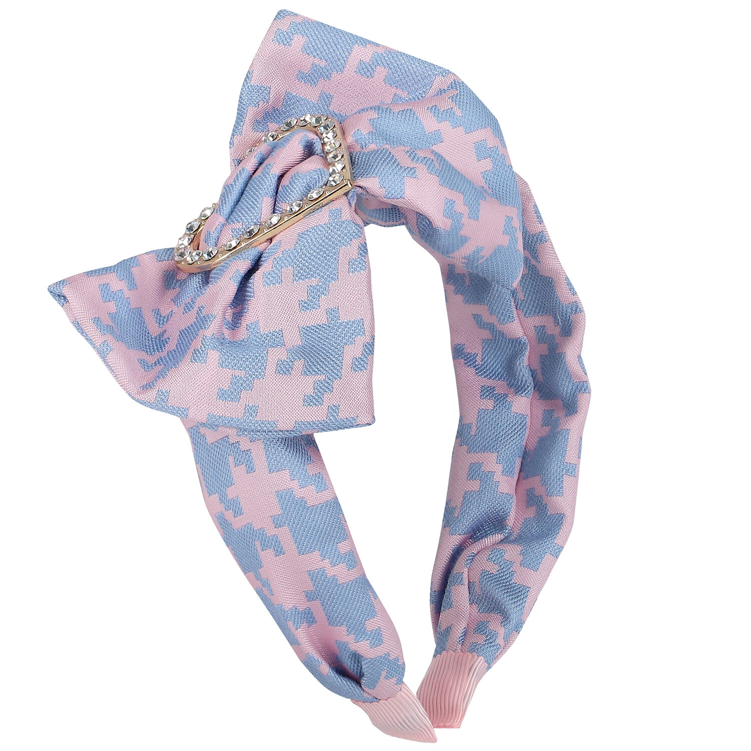 Girls Blue & Pink Houndstooth Headband, 6, hi-res