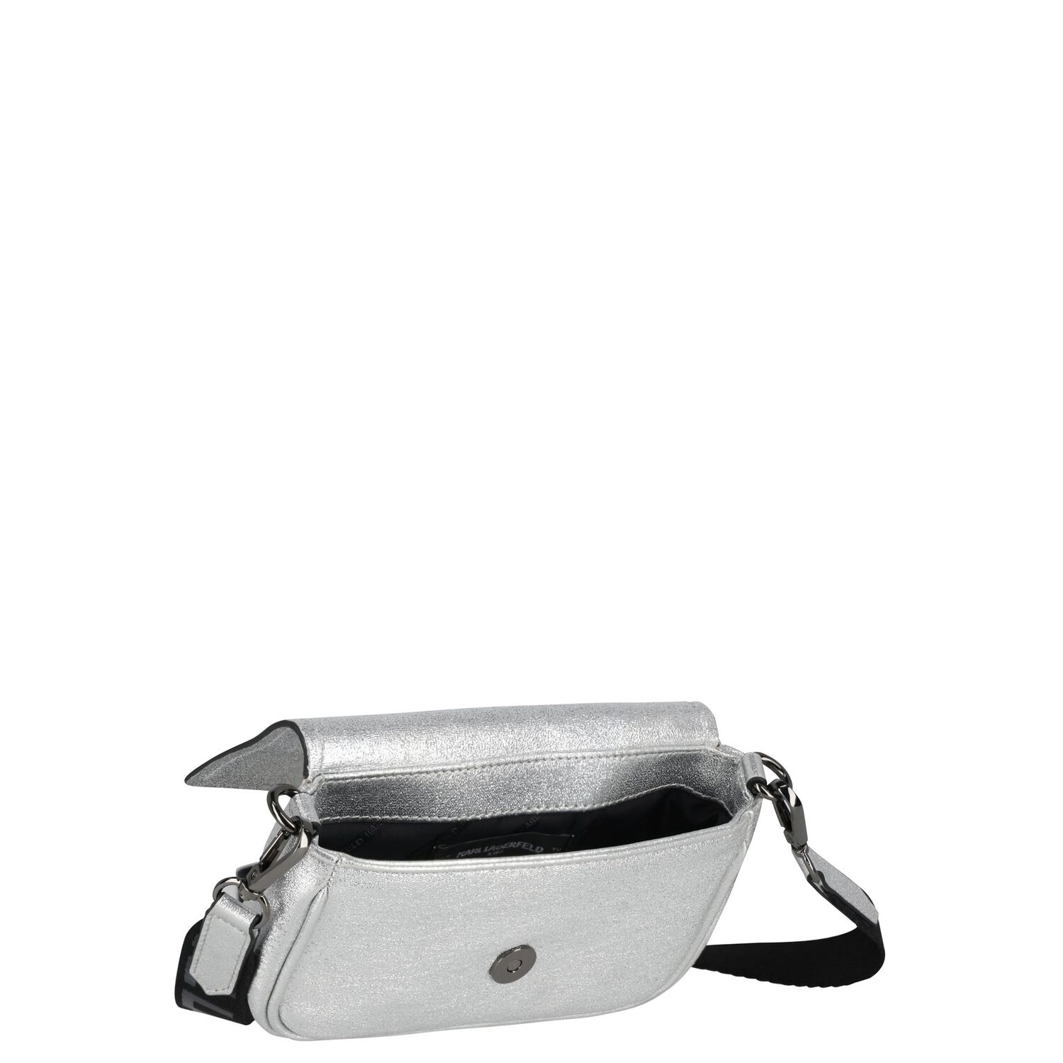 Girls Metallic Silver Ikonik Karl Logo Handbag, 1, hi-res