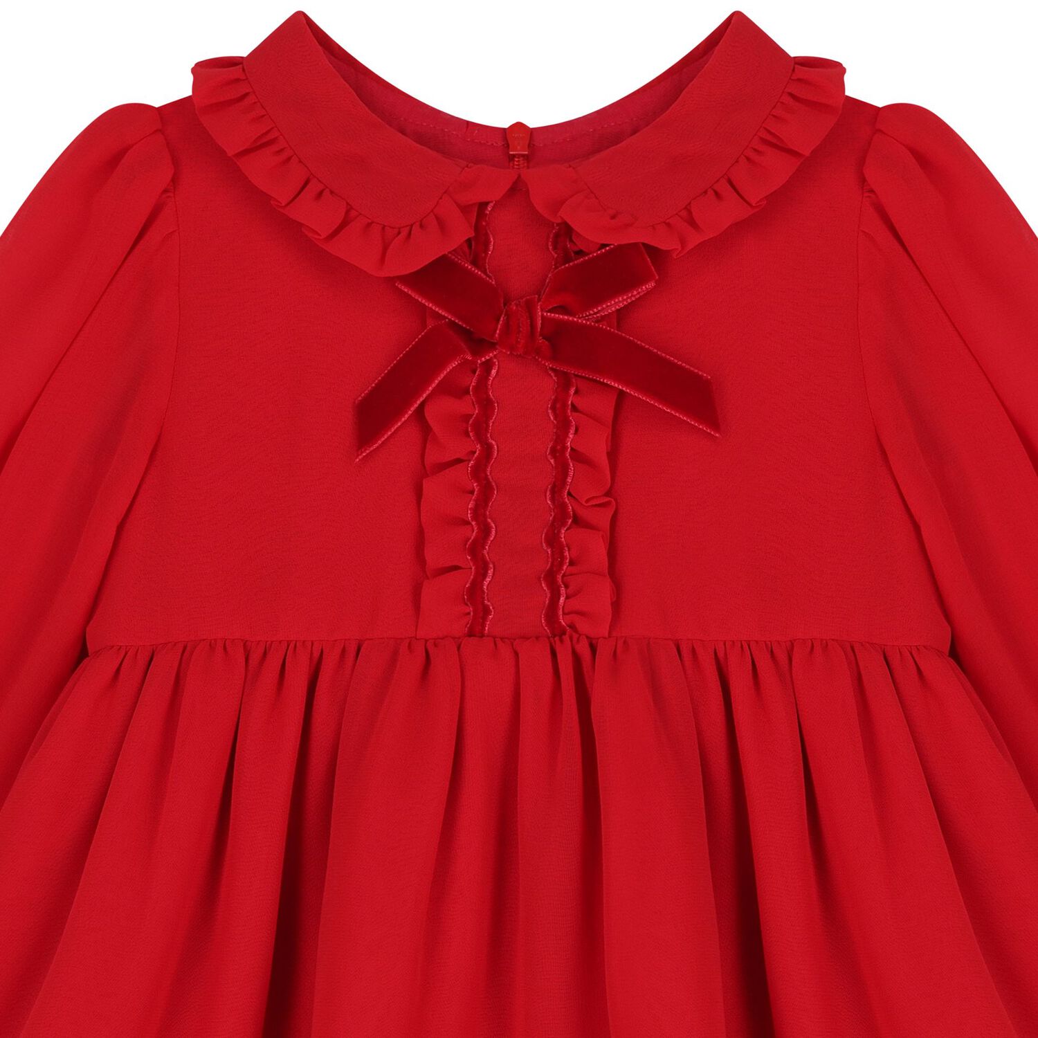 Girls Red Bow Chiffon Dress, 1, hi-res
