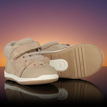 Younger Boys Beige Logo Trainers