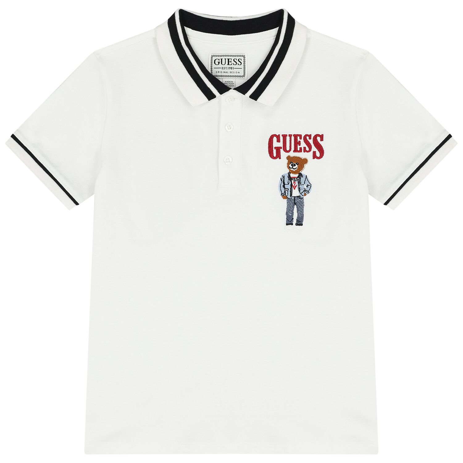 Boys White Teddy Bear Logo Polo Shirt, 1, hi-res