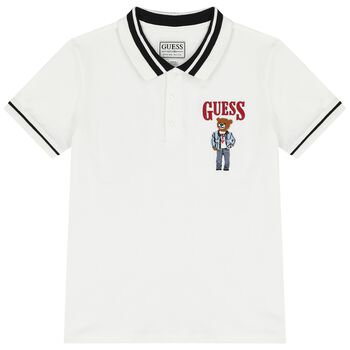 Boys White Teddy Bear Logo Polo Shirt