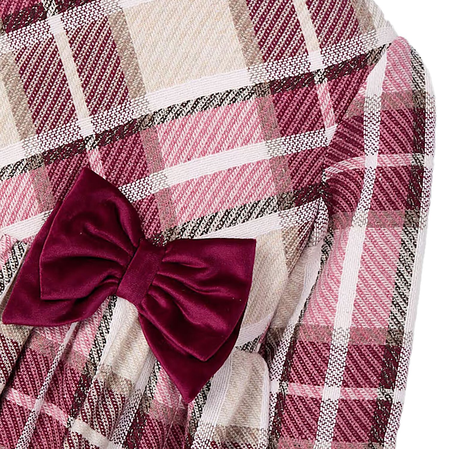 Girls Red & Beige Bow Tartan Dress, 1, hi-res