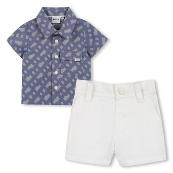 Baby Boys Blue & White Logo Shorts Set