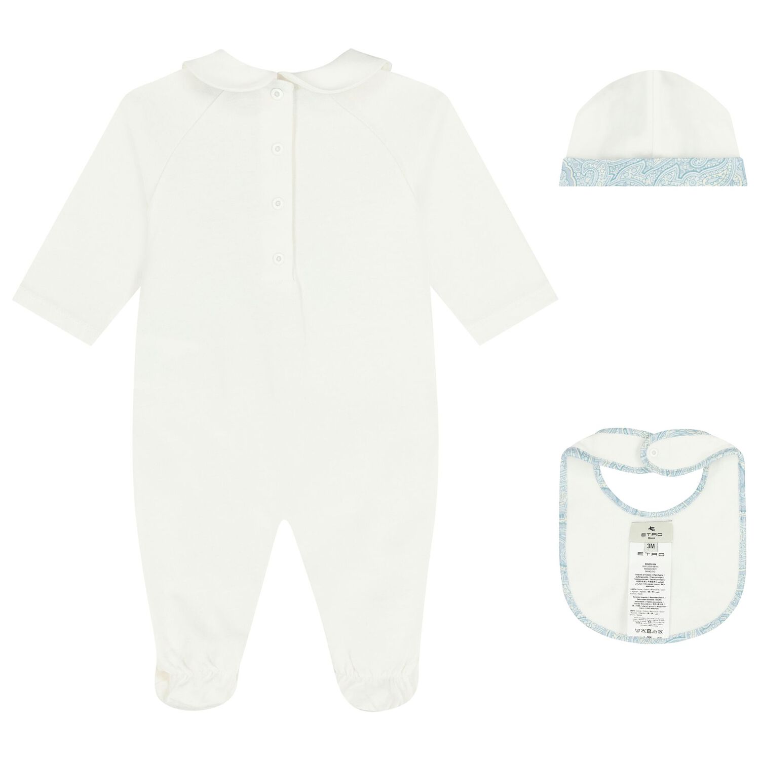 Baby Boys White & Blue Paisley Babygrow Gift Set, 1, hi-res