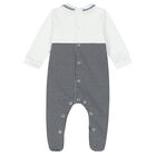 Baby Boys White & Navy Striped Babygrow, 1, hi-res