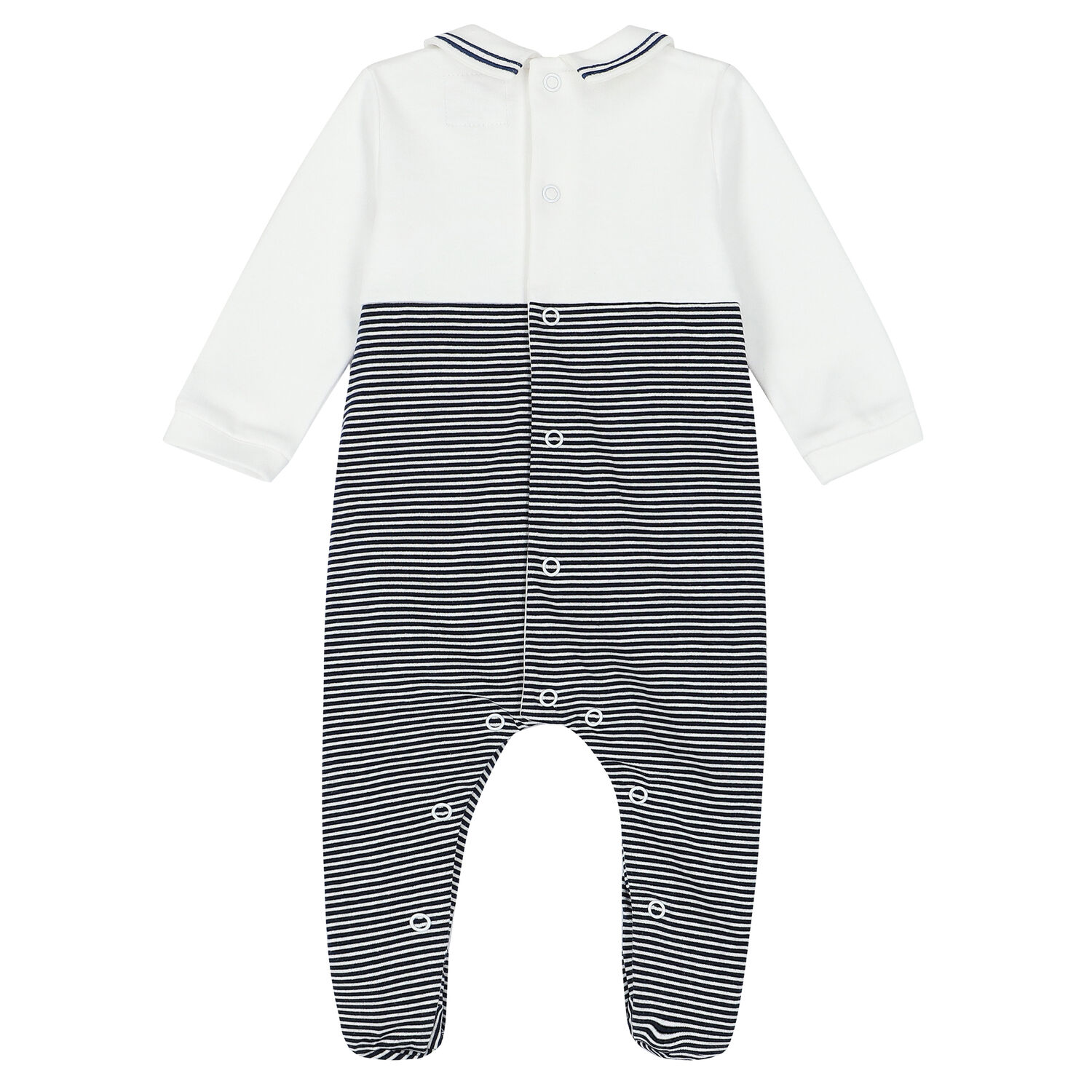 Baby Boys White & Navy Striped Babygrow, 1, hi-res image number null