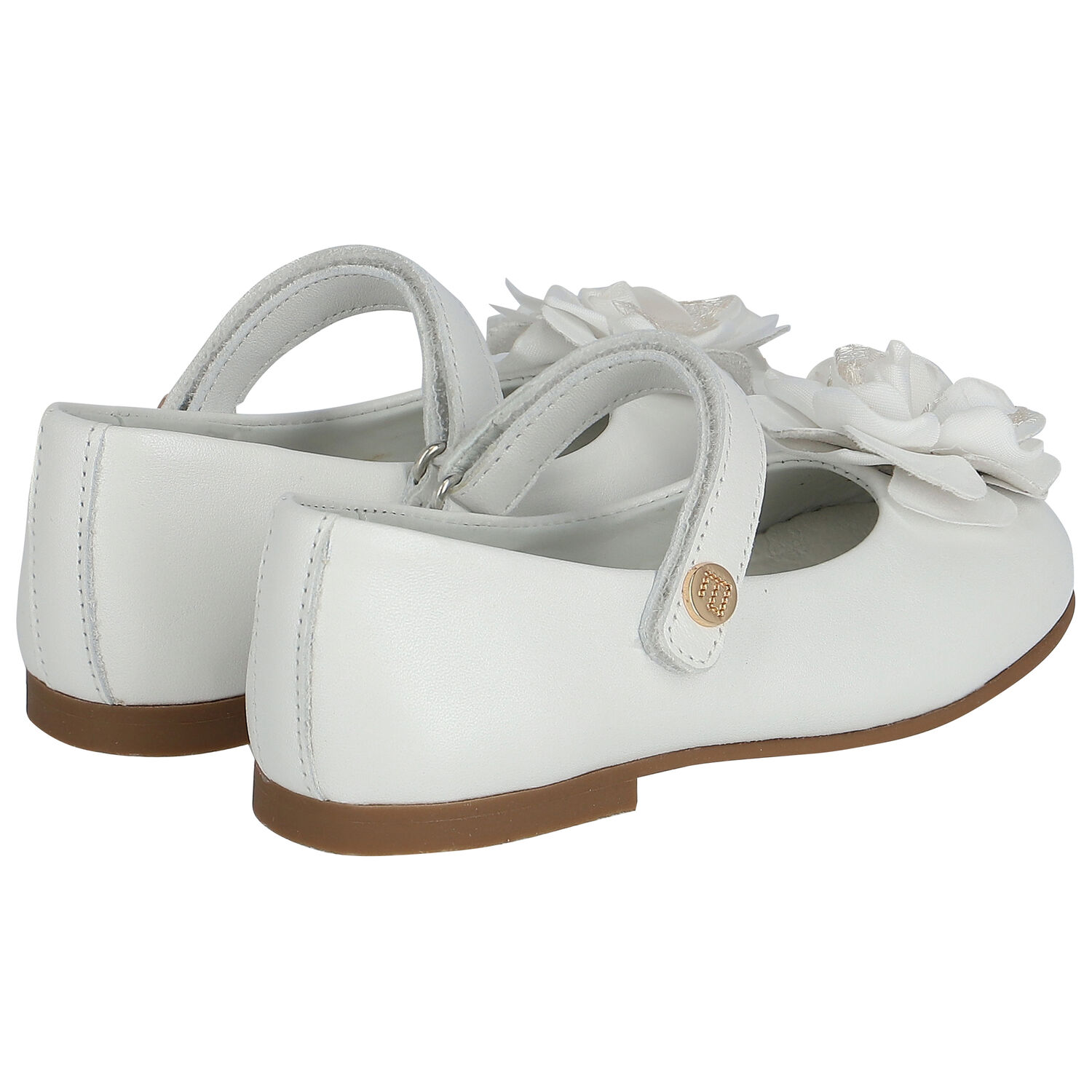 Younger Girls White Flower Shoes, 1, hi-res