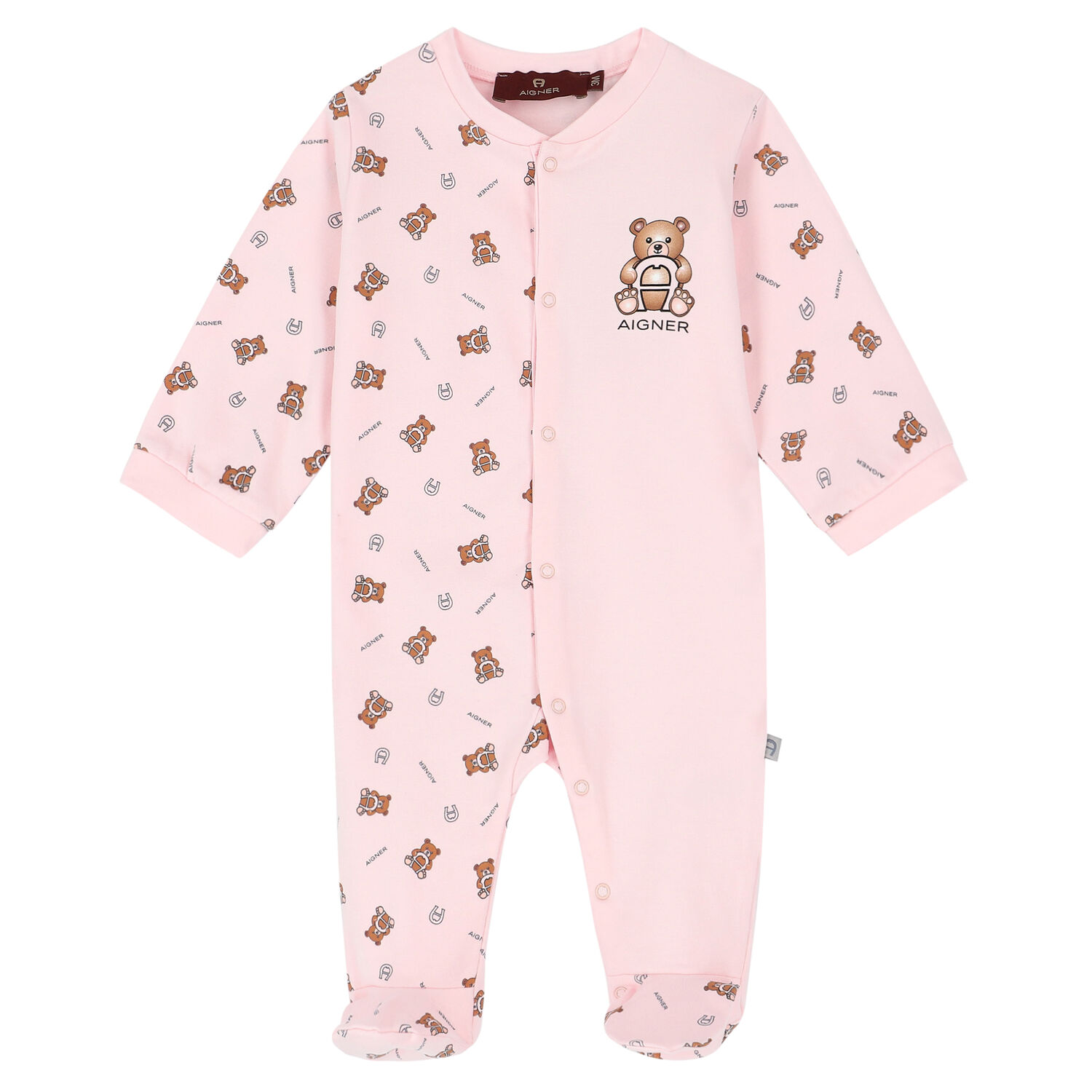 Baby Girls Pink Teddy Logo Babygrow, 3, hi-res