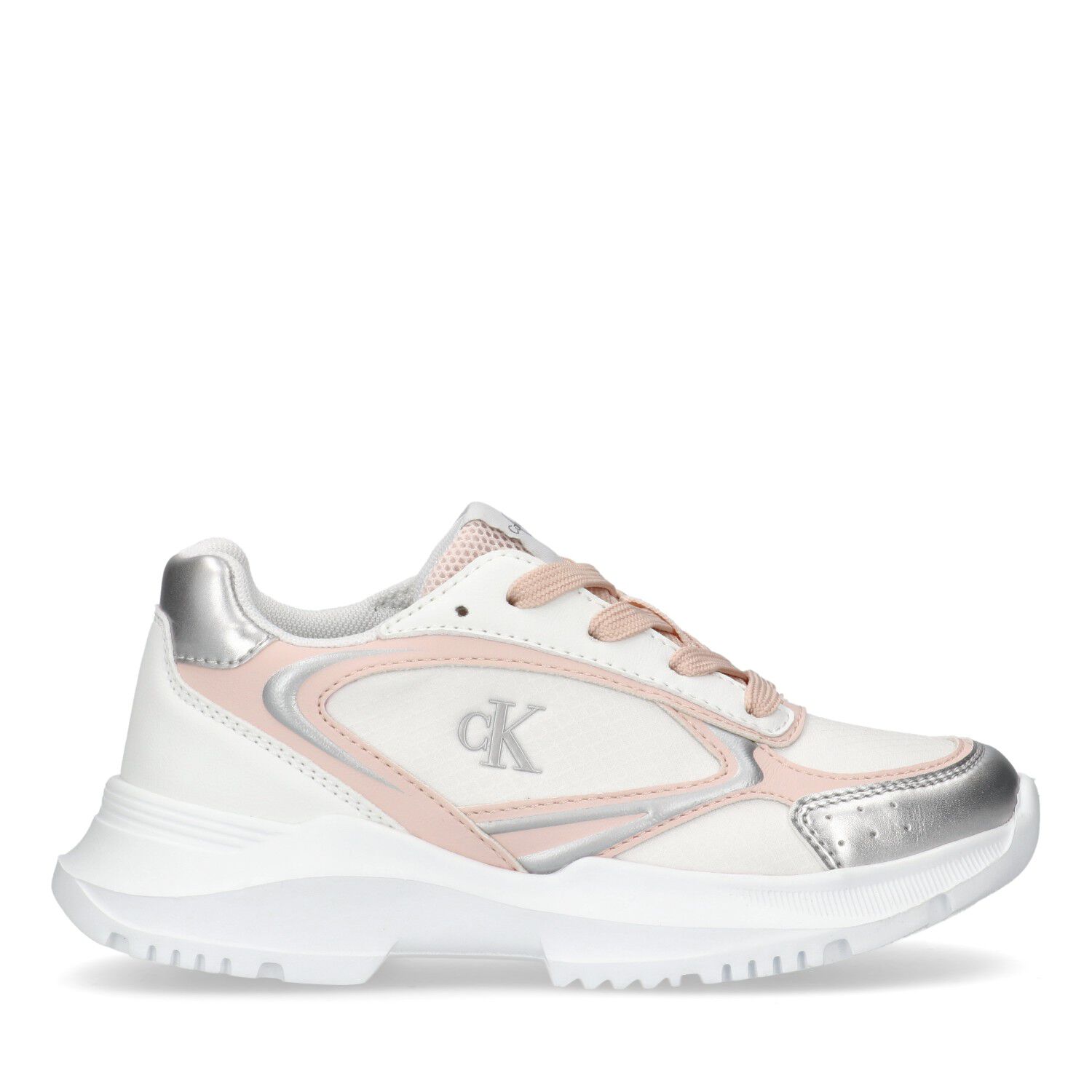 Girls White & Pink Logo Trainers, 1, hi-res