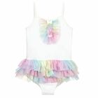 Girls White & Rainbow Tulle Swimsuit, 1, hi-res