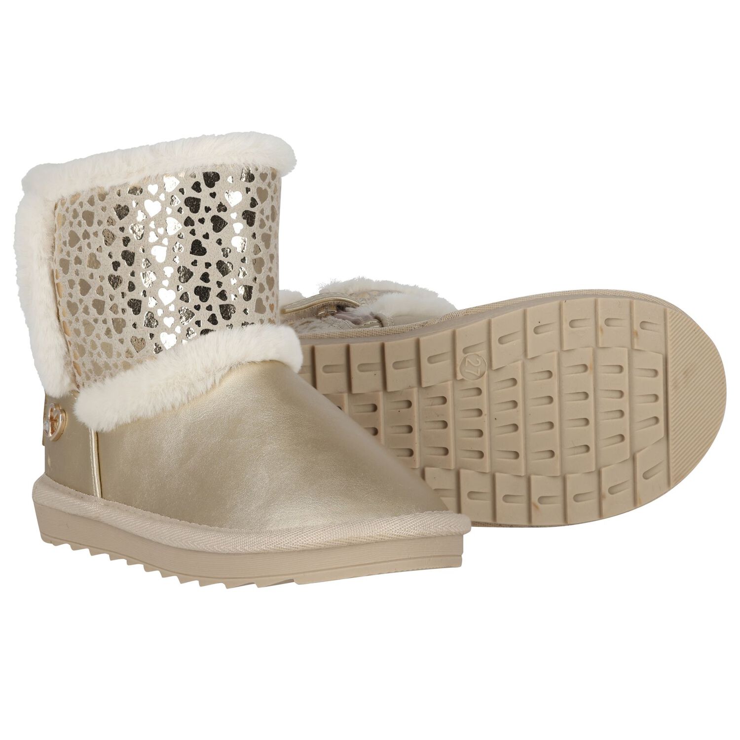 Girls Gold Faux Leather Boots, 3, hi-res