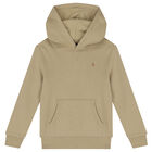 Boys Beige Logo Hooded Top, 1, hi-res