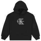 Girls Black Logo Hooded Top, 1, hi-res