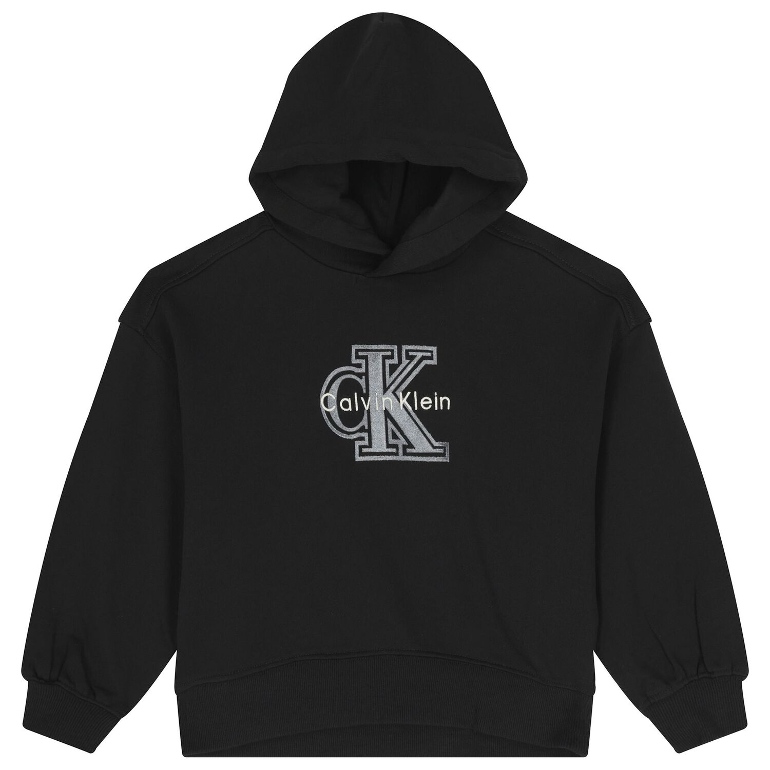 Girls Black Logo Hooded Top, 1, hi-res