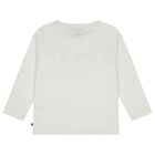 Girls Ivory & Gold Teddy Bear Logo Long Sleeve Top, 1, hi-res