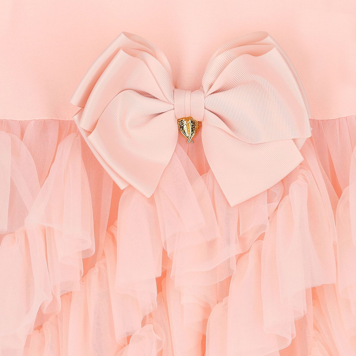 Girls Pink Bow Tulle Dress, 1, hi-res