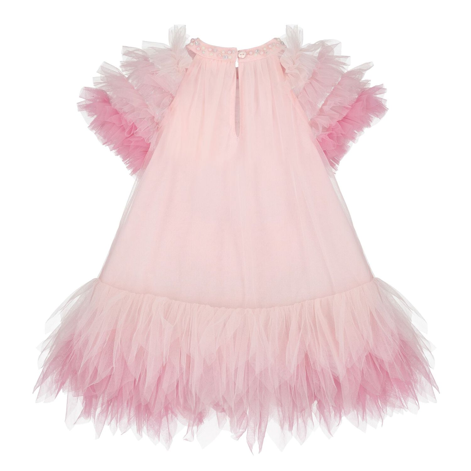 Baby Girls Pink Embellished Tulle Dress, 1, hi-res