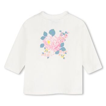 Younger Girls Ivory Floral Logo Long Sleeve Top