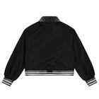 Girls Black Logo Rhinestone Zip Up Top, 1, hi-res