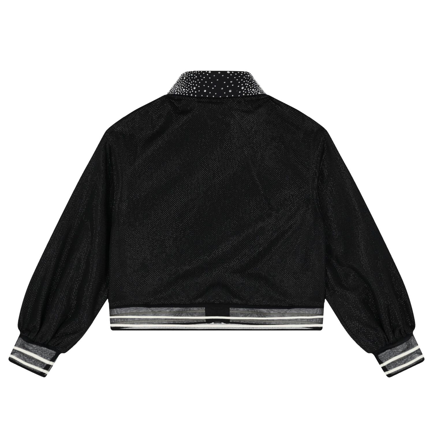 Girls Black Logo Rhinestone Zip Up Top, 1, hi-res