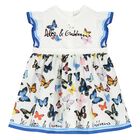 Younger Girls White & Blue Poplin Butterfly Print Dress, 1, hi-res