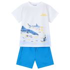 Boys White & Blue Shark Shorts Set, 1, hi-res