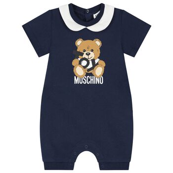 Navy Blue Teddy Bear Logo Baby Romper