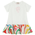 Girls Ivory Logo Dress, 1, hi-res