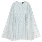 Girls Blue Sequin & Flower Tulle Cape Dress, 1, hi-res