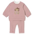 Baby Girls Pink & White Tracksuit, 1, hi-res