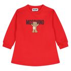 Younger Girls Red Teddy Bear Logo Dress, 3, hi-res