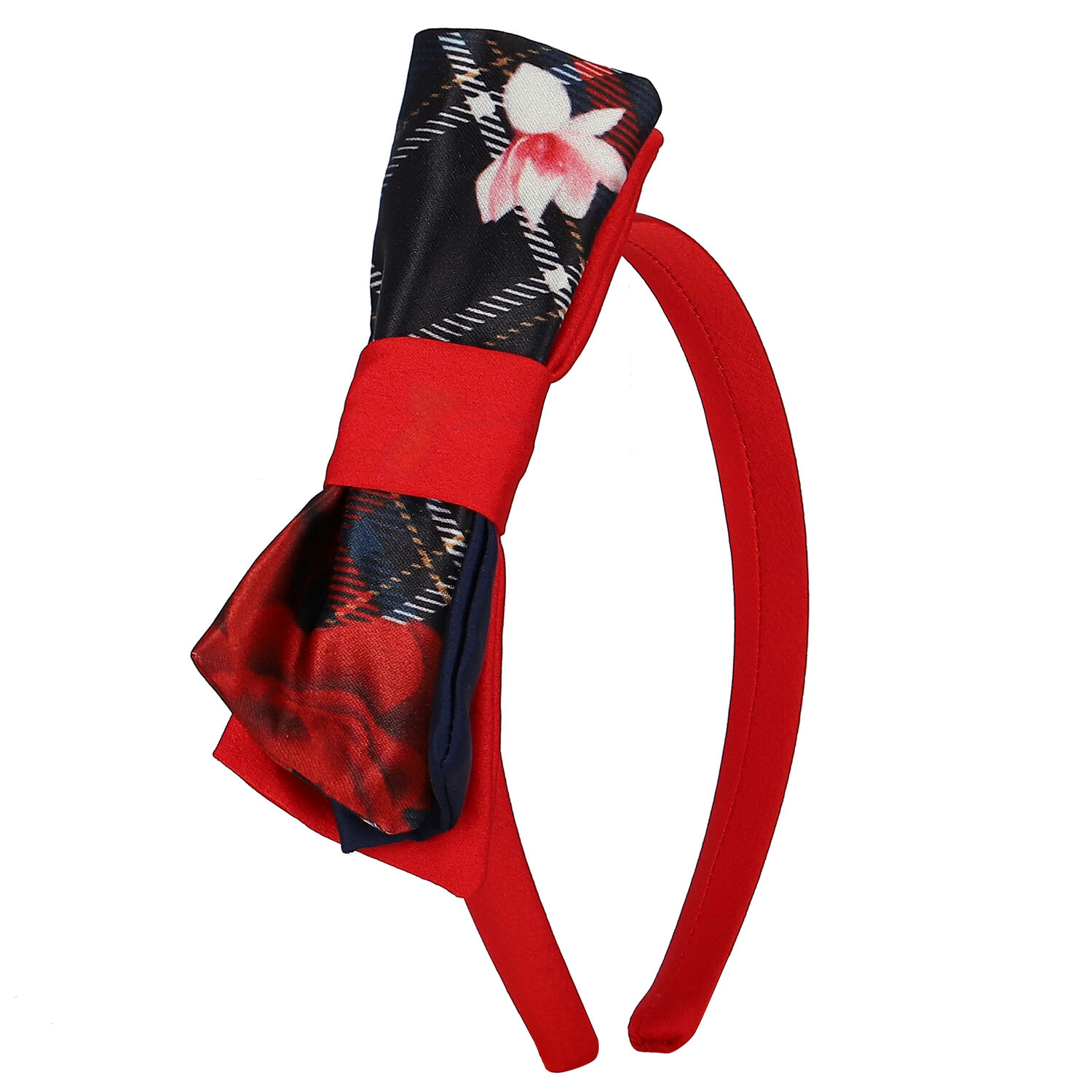 Girls Navy Blue & Red Bow Headband, 1, hi-res