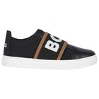 Boys Black Logo Trainers, 1, hi-res
