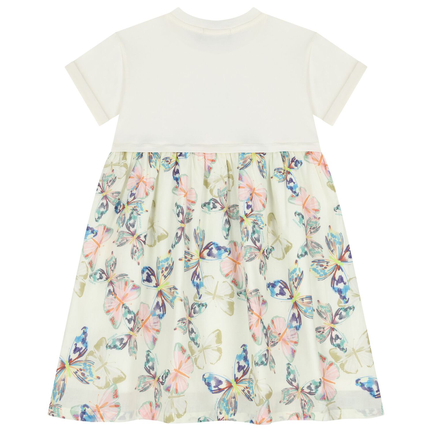 Girls Ivory Butterflies Logo Dress, 1, hi-res