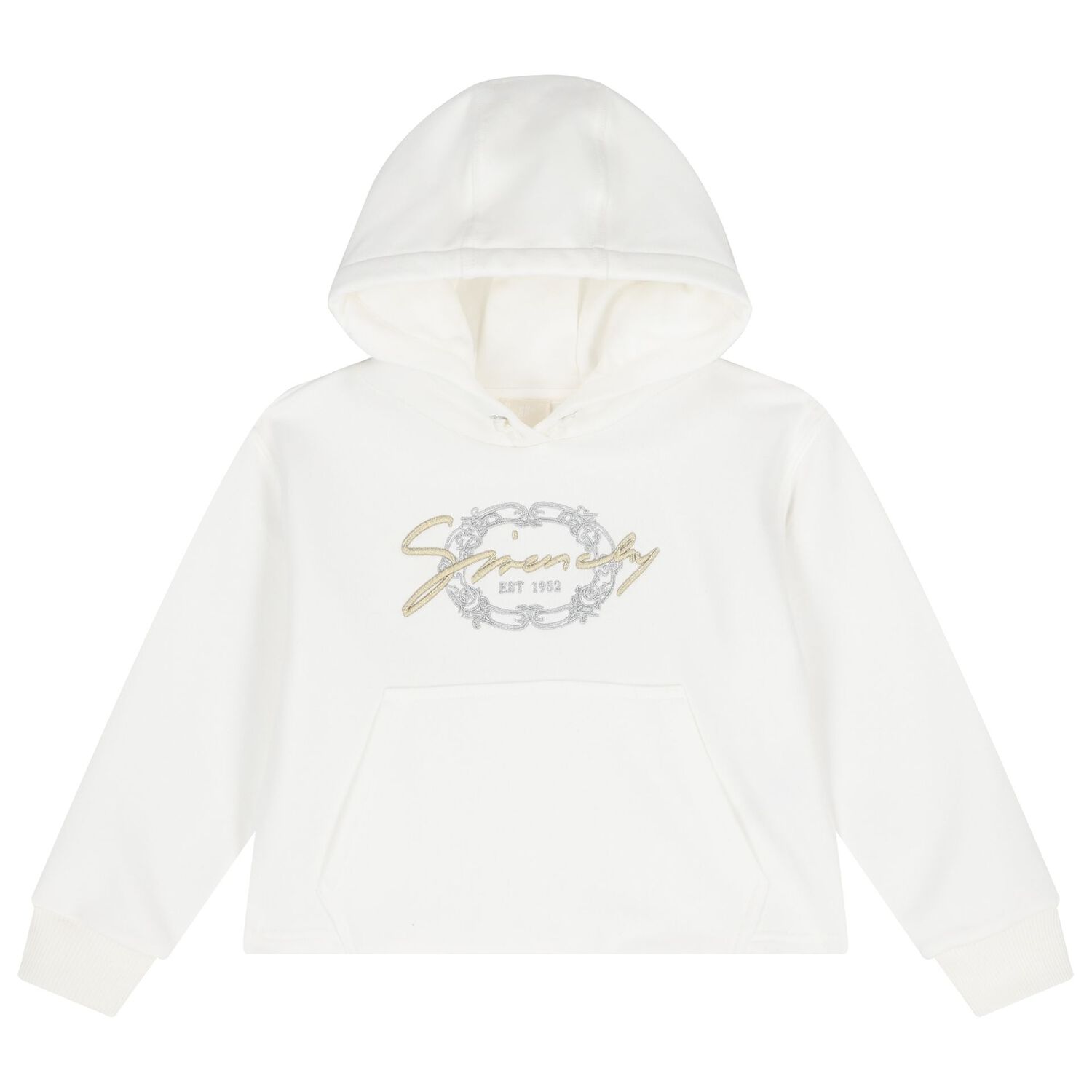 Girls Ivory Logo Hooded Top, 1, hi-res