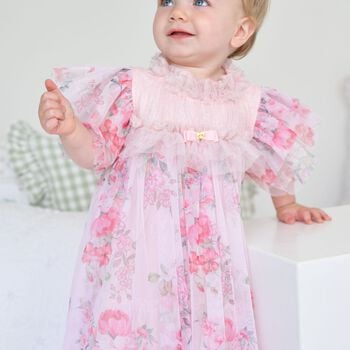 Baby Girls Glittery Pink Floral Tulle Dress 