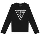 Girls Black Logo Long Sleeve Top, 2, hi-res