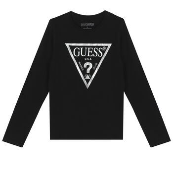 Girls Black Logo Long Sleeve Top