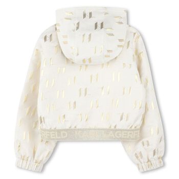 Girls Ivory & Gold Hooded Zip Up Top