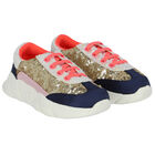 Girls Gold & Navy Embellished Trainers, 1, hi-res