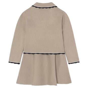 Girls Beige Knitted Skirt Set