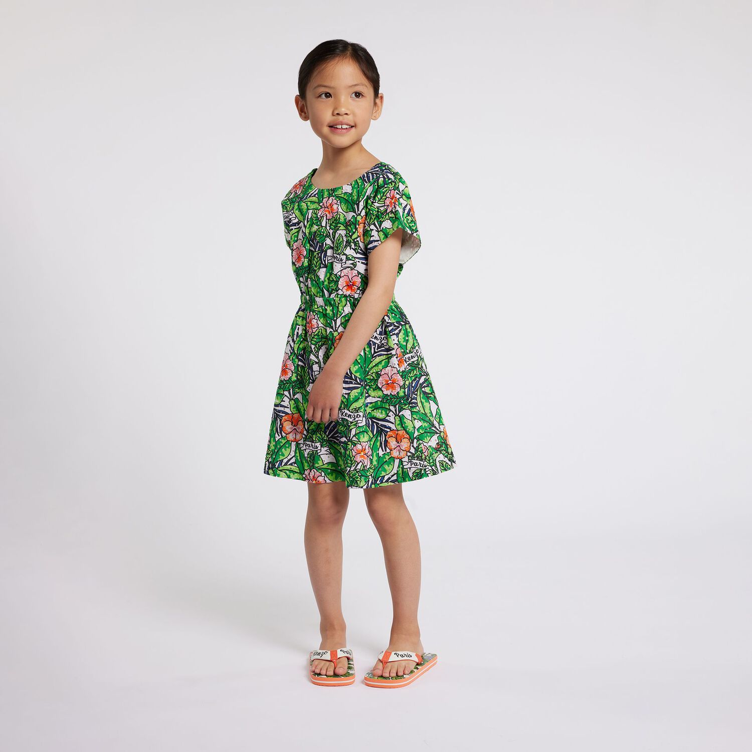 Girls Green Floral Dress, 1, hi-res