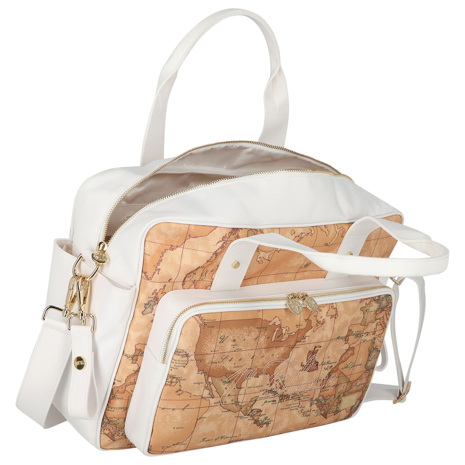 White & Beige Geo Map Baby Changing Bag, 1, hi-res