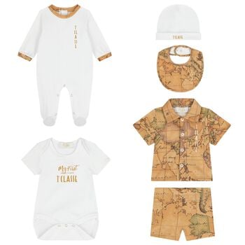 White & Beige Geo Map Babygrow Gift Set