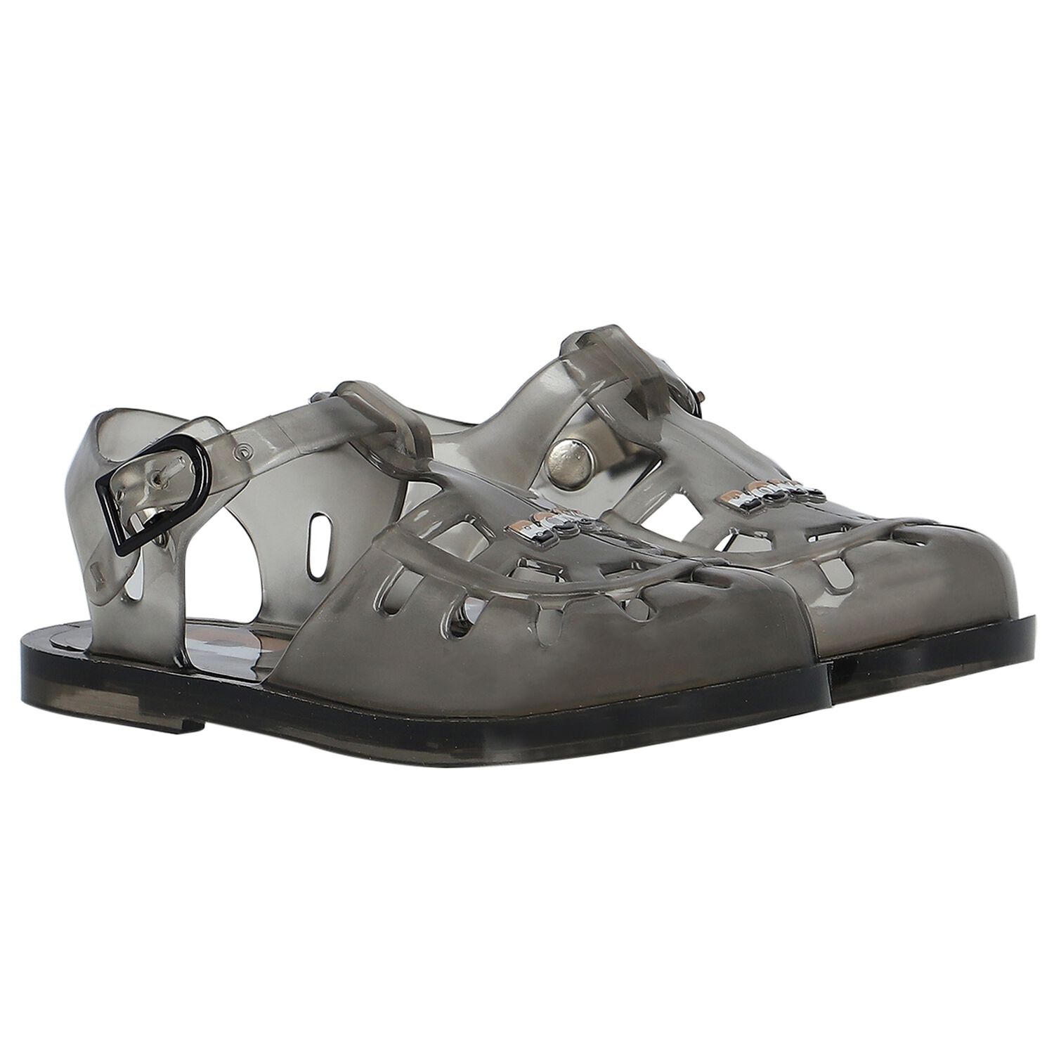 Boys Black Logo Jelly Sandals, 1, hi-res