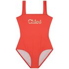 Girls Orange Logo Swimsuit, 1, hi-res
