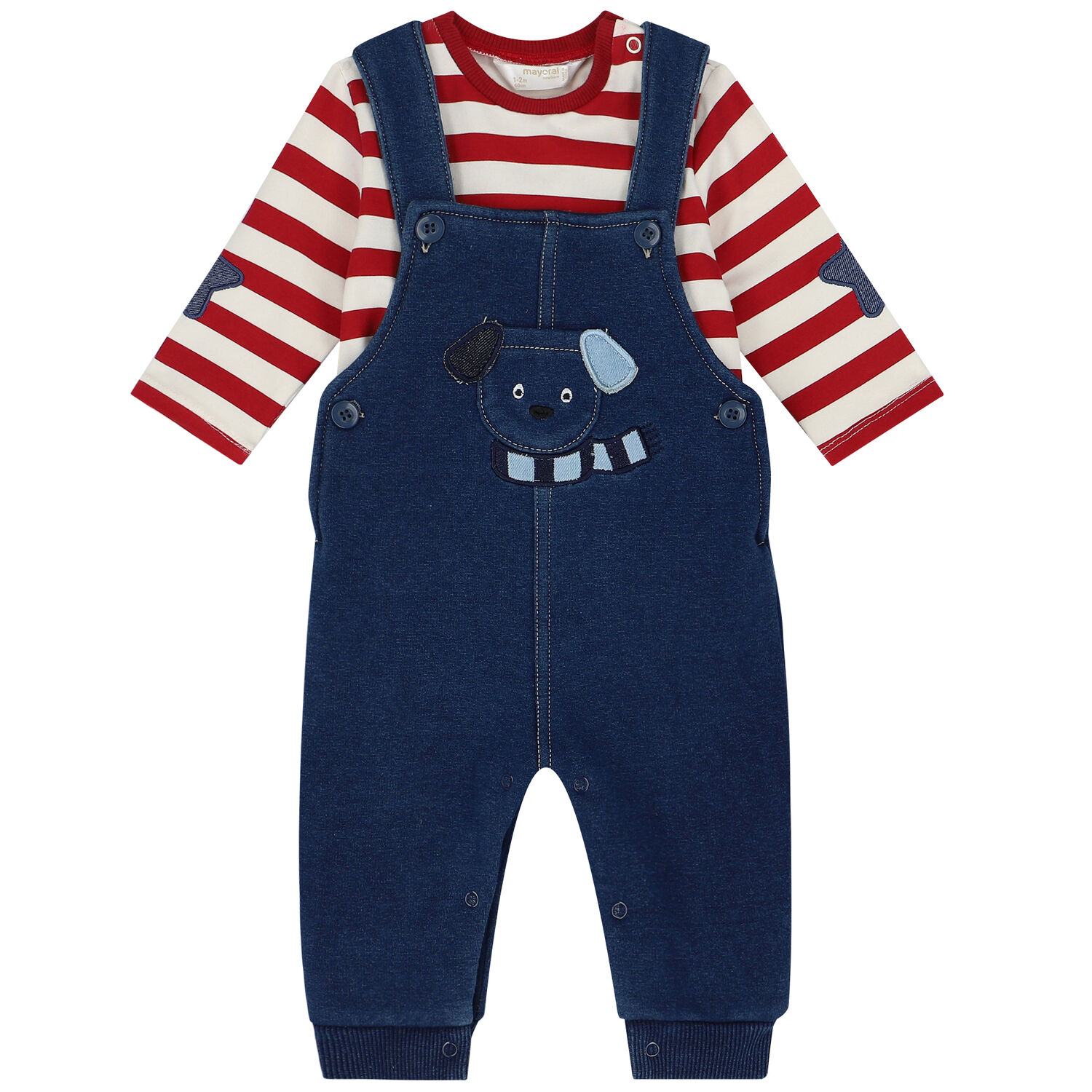 Baby Boys Ivory, Red & Blue Dungaree Set, 1, hi-res image number null