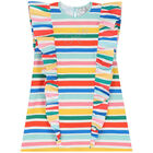 Girls Rainbow Stripe Ruffle Dress, 1, hi-res