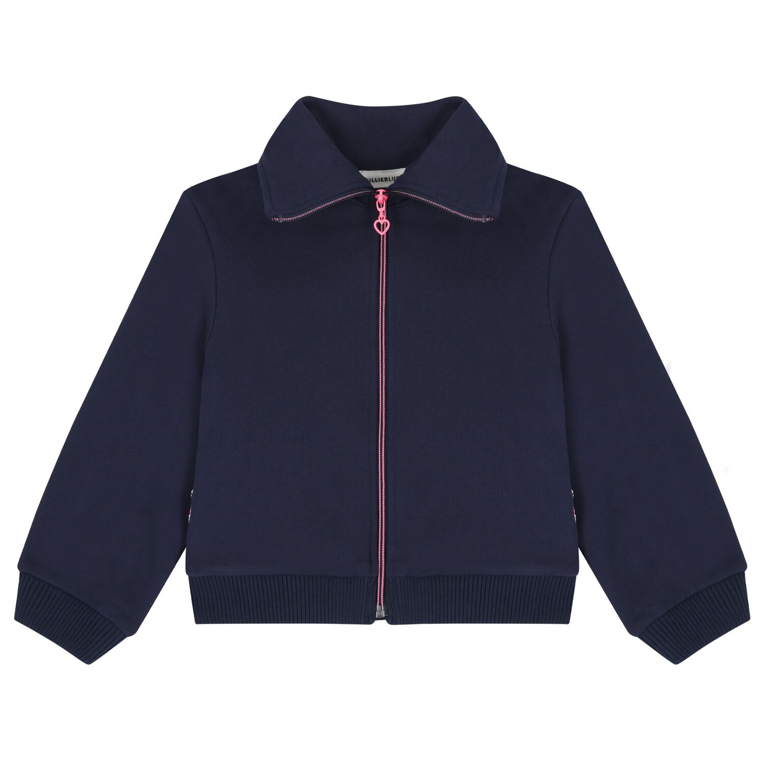 Girls Navy Blue Sequin Zip-Up Top, 1, hi-res